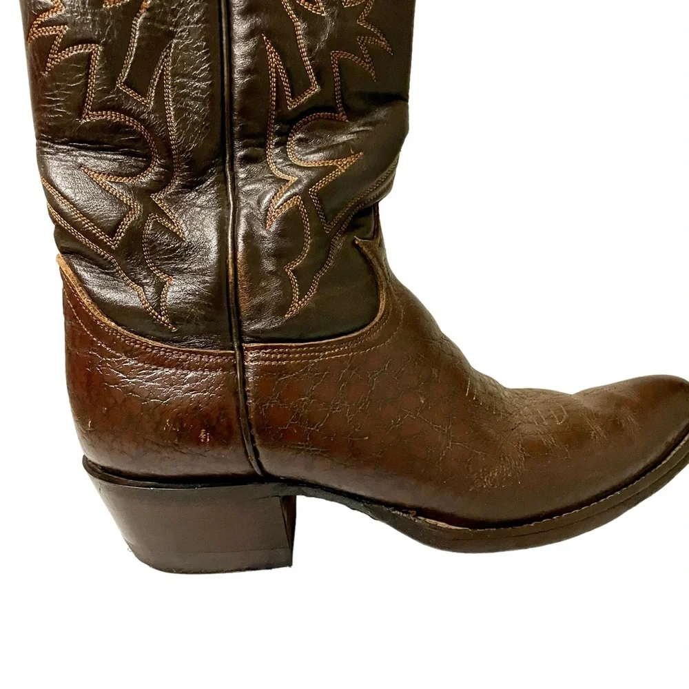 Tony Lama Brown Leather Cowboy Boots - Picture 2 of 7